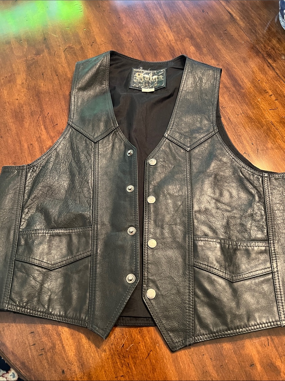 Sabine Black Leather Snap-Front Men's Vest